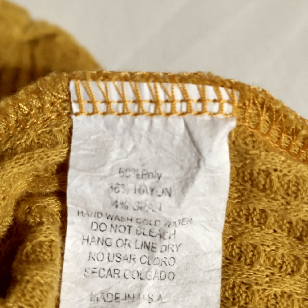 Mustard Yellow Waffle Knit Cold Shoulder Top - Picture 12 of 12